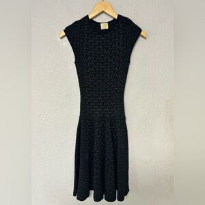 New Torn By Ronny Kobo Malu Fit and Flare‎ Jacquard Black Gold Dress Size XS